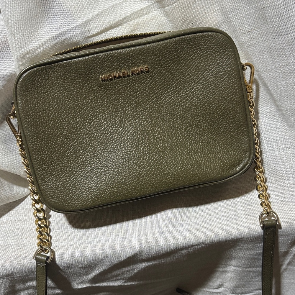 Michael Kors Sage Green Crossbody Bag with Gold Accents